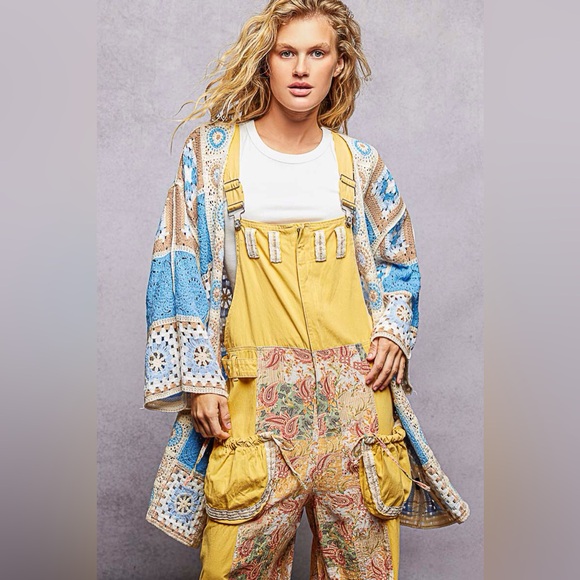 POL Sweaters - POL NWT Cardigan Blue Crocheted Relaxed Fit Granny Square Pattern One Size